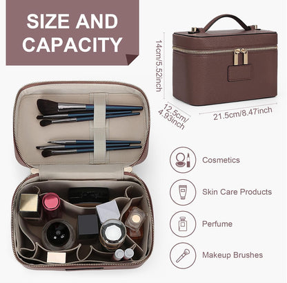 Makeup Bag Vanity Case for Women Leather Cosmetic Bag Travel Toiletry Bags Portable Makeup Organizer Case