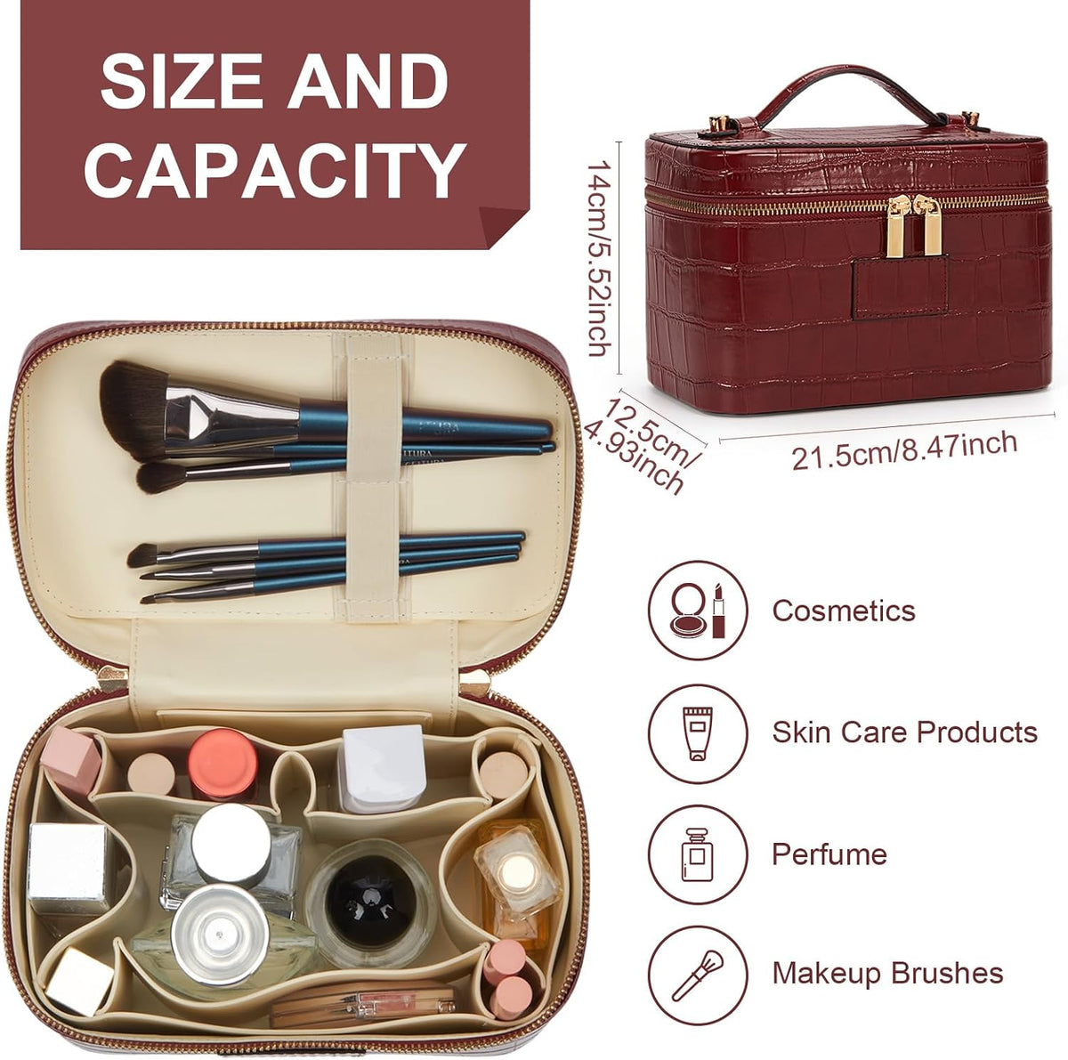 Makeup Bag Vanity Case for Women Leather Cosmetic Bag Travel Toiletry Bags Portable Makeup Organizer Case