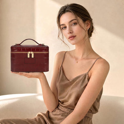 Makeup Bag Vanity Case for Women Leather Cosmetic Bag Travel Toiletry Bags Portable Makeup Organizer Case