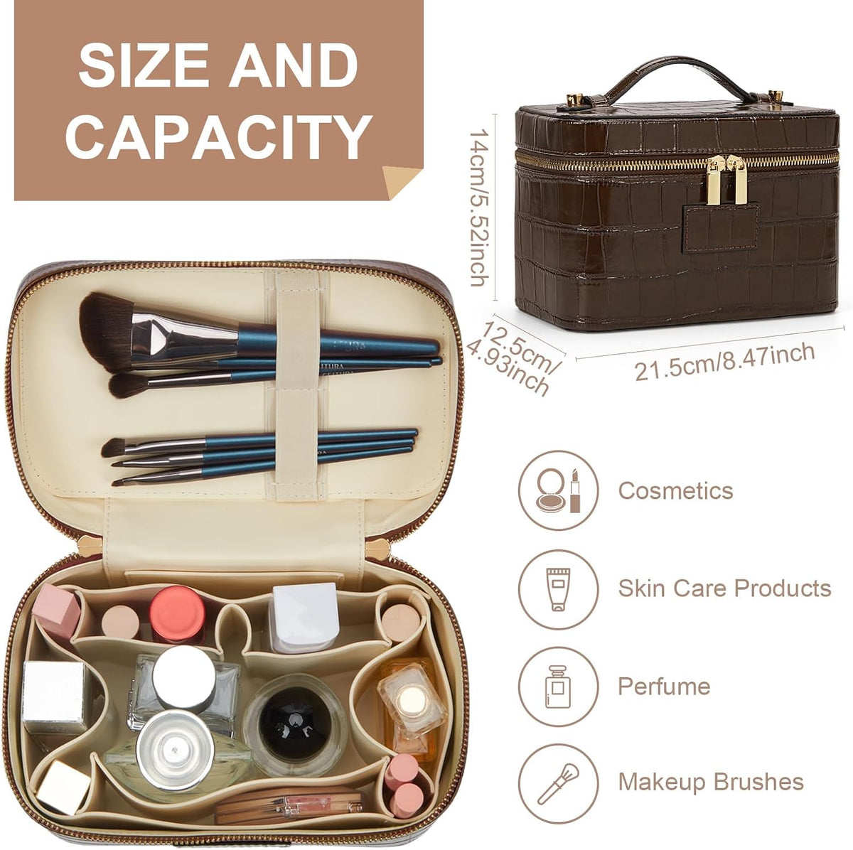 Makeup Bag Vanity Case for Women Leather Cosmetic Bag Travel Toiletry Bags Portable Makeup Organizer Case