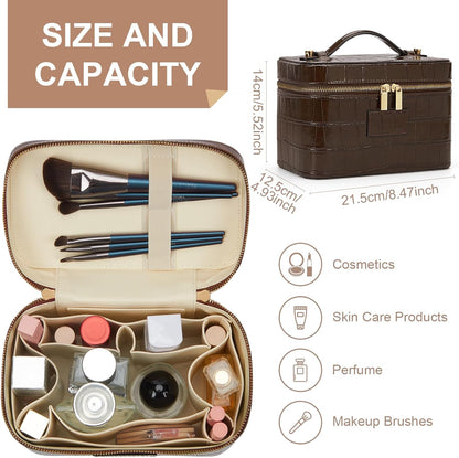 Makeup Bag Vanity Case for Women Leather Cosmetic Bag Travel Toiletry Bags Portable Makeup Organizer Case