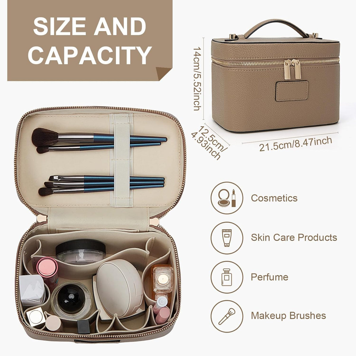 Makeup Bag Vanity Case for Women Leather Cosmetic Bag Travel Toiletry Bags Portable Makeup Organizer Case