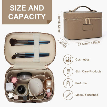 Makeup Bag Vanity Case for Women Leather Cosmetic Bag Travel Toiletry Bags Portable Makeup Organizer Case