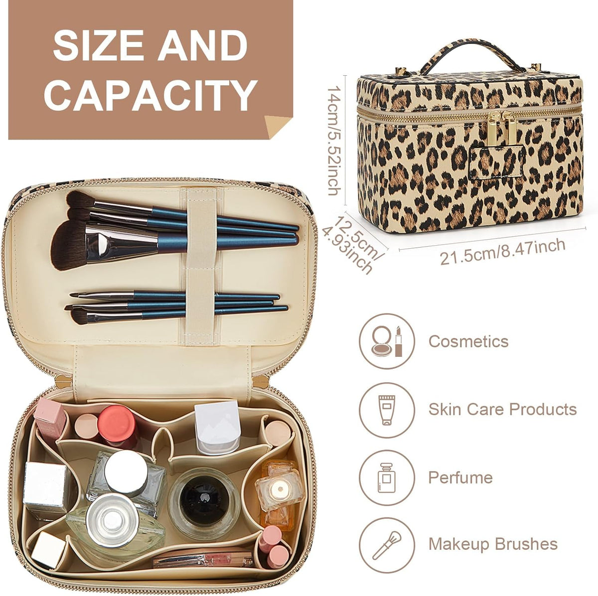 Makeup Bag Vanity Case for Women Leather Cosmetic Bag Travel Toiletry Bags Portable Makeup Organizer Case