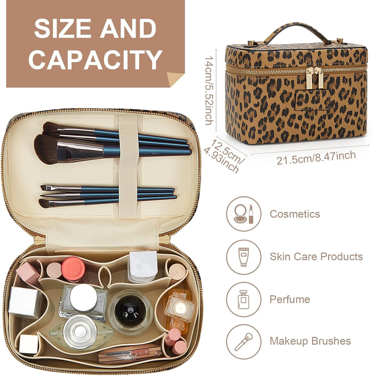 Makeup Bag Vanity Case for Women Leather Cosmetic Bag Travel Toiletry Bags Portable Makeup Organizer Case