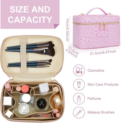 Makeup Bag Vanity Case for Women Leather Cosmetic Bag Travel Toiletry Bags Portable Makeup Organizer Case