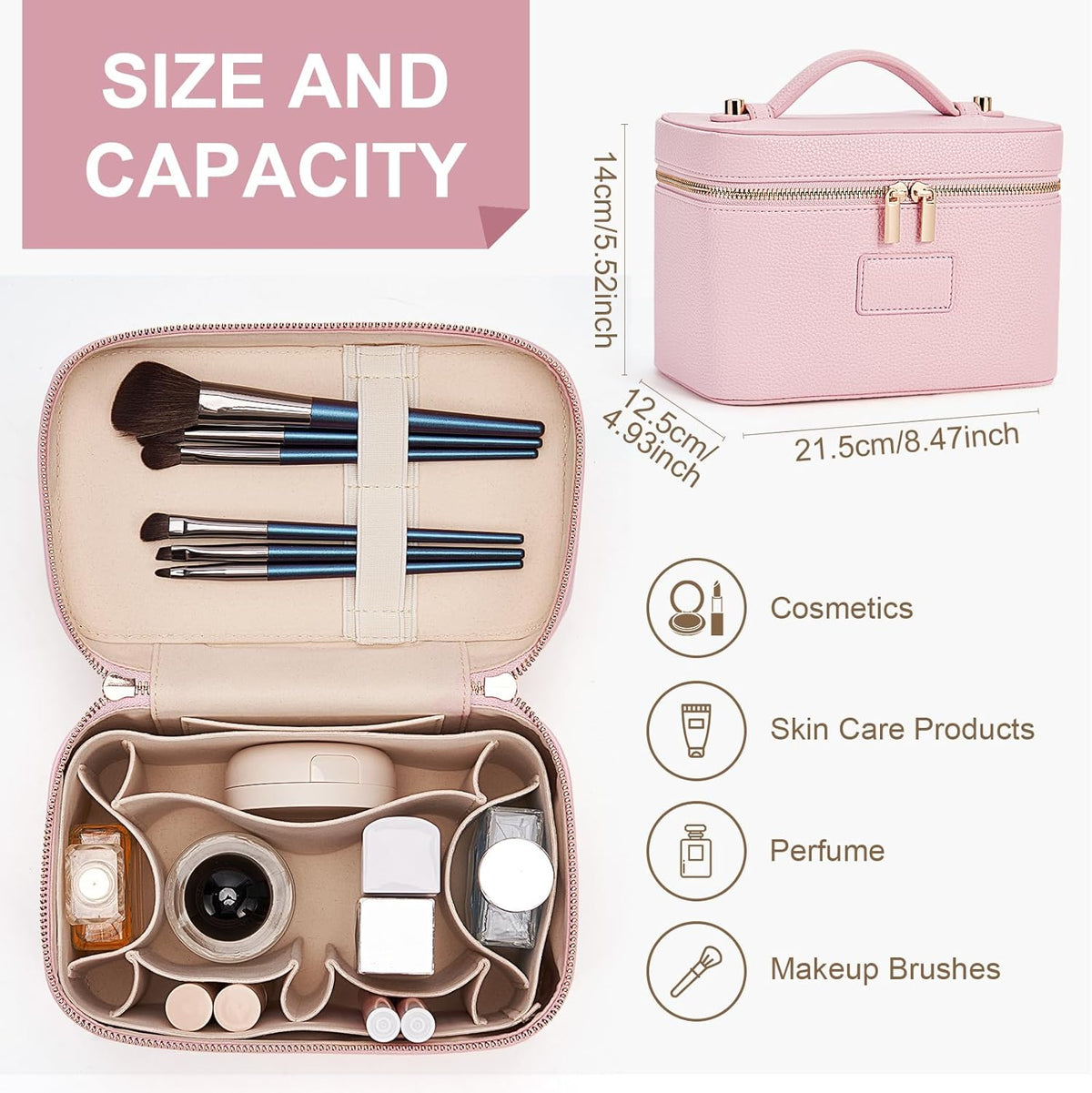 Makeup Bag Vanity Case for Women Leather Cosmetic Bag Travel Toiletry Bags Portable Makeup Organizer Case