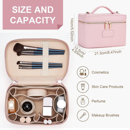 Makeup Bag Vanity Case for Women Leather Cosmetic Bag Travel Toiletry Bags Portable Makeup Organizer Case