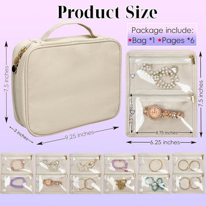 Travel Jewelry Organizer Case,Small Jewelry Bags for Traveling, Jewelry Binder with 24 Pcs Clear Zipper Velvet Pouches (Pink)
