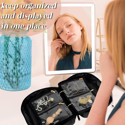 Travel Jewelry Organizer Case,Small Jewelry Bags for Traveling, Jewelry Binder with 24 Pcs Clear Zipper Velvet Pouches (Pink)