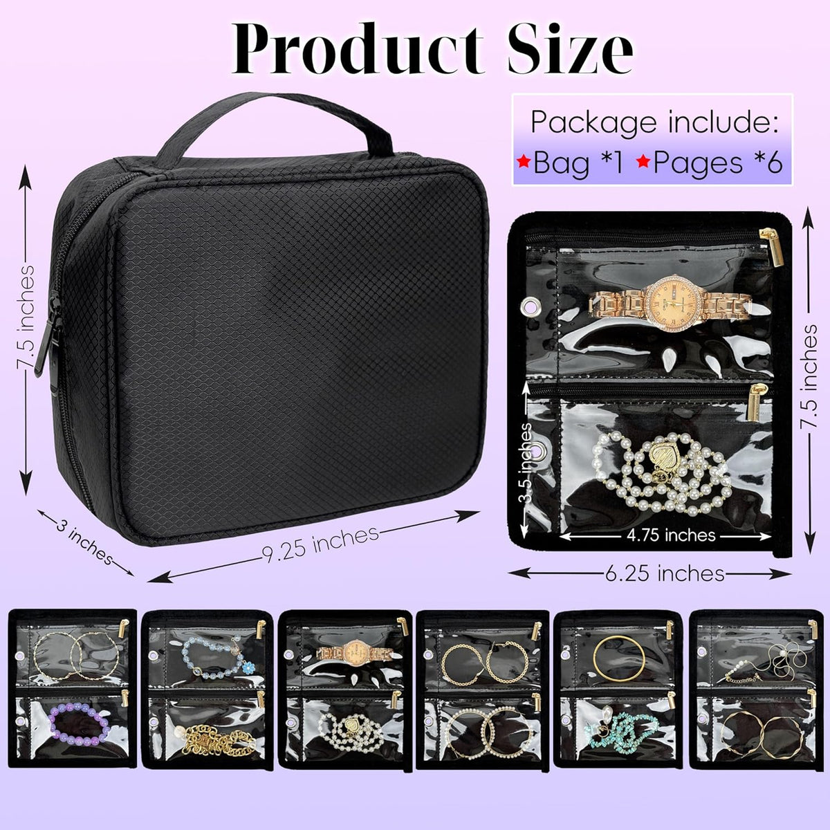Travel Jewelry Organizer Case,Small Jewelry Bags for Traveling, Jewelry Binder with 24 Pcs Clear Zipper Velvet Pouches (Pink)