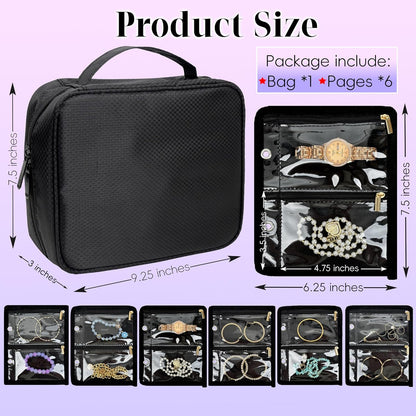 Travel Jewelry Organizer Case,Small Jewelry Bags for Traveling, Jewelry Binder with 24 Pcs Clear Zipper Velvet Pouches (Pink)