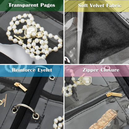 Travel Jewelry Organizer Case,Small Jewelry Bags for Traveling, Jewelry Binder with 24 Pcs Clear Zipper Velvet Pouches (Pink)