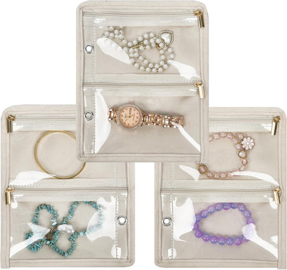 Travel Jewelry Organizer Case,Small Jewelry Bags for Traveling, Jewelry Binder with 24 Pcs Clear Zipper Velvet Pouches (Pink)