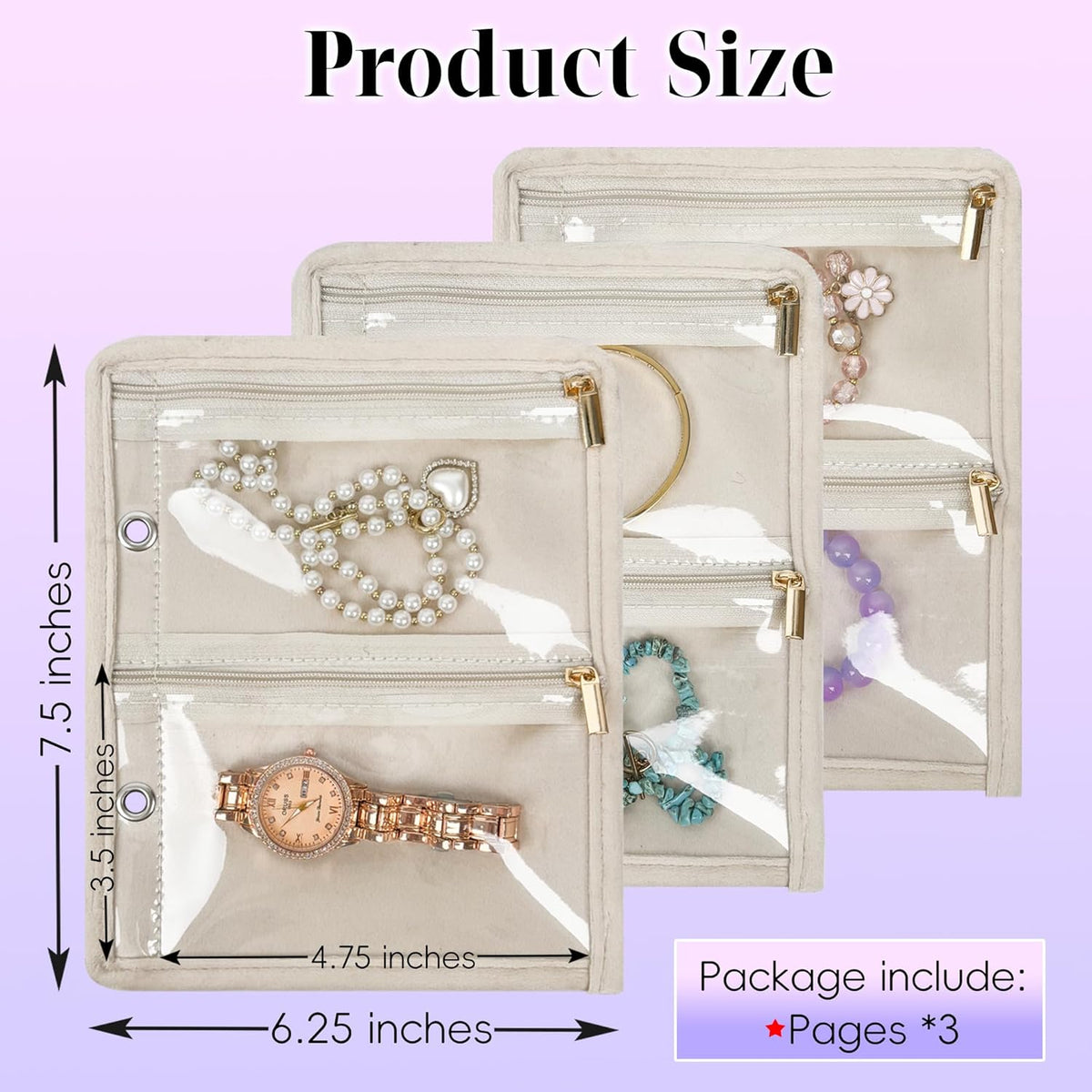 Travel Jewelry Organizer Case,Small Jewelry Bags for Traveling, Jewelry Binder with 24 Pcs Clear Zipper Velvet Pouches (Pink)