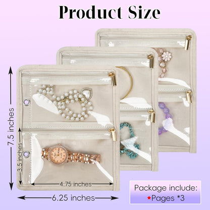Travel Jewelry Organizer Case,Small Jewelry Bags for Traveling, Jewelry Binder with 24 Pcs Clear Zipper Velvet Pouches (Pink)