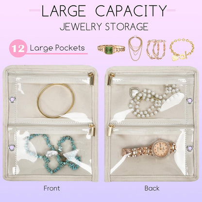 Travel Jewelry Organizer Case,Small Jewelry Bags for Traveling, Jewelry Binder with 24 Pcs Clear Zipper Velvet Pouches (Pink)