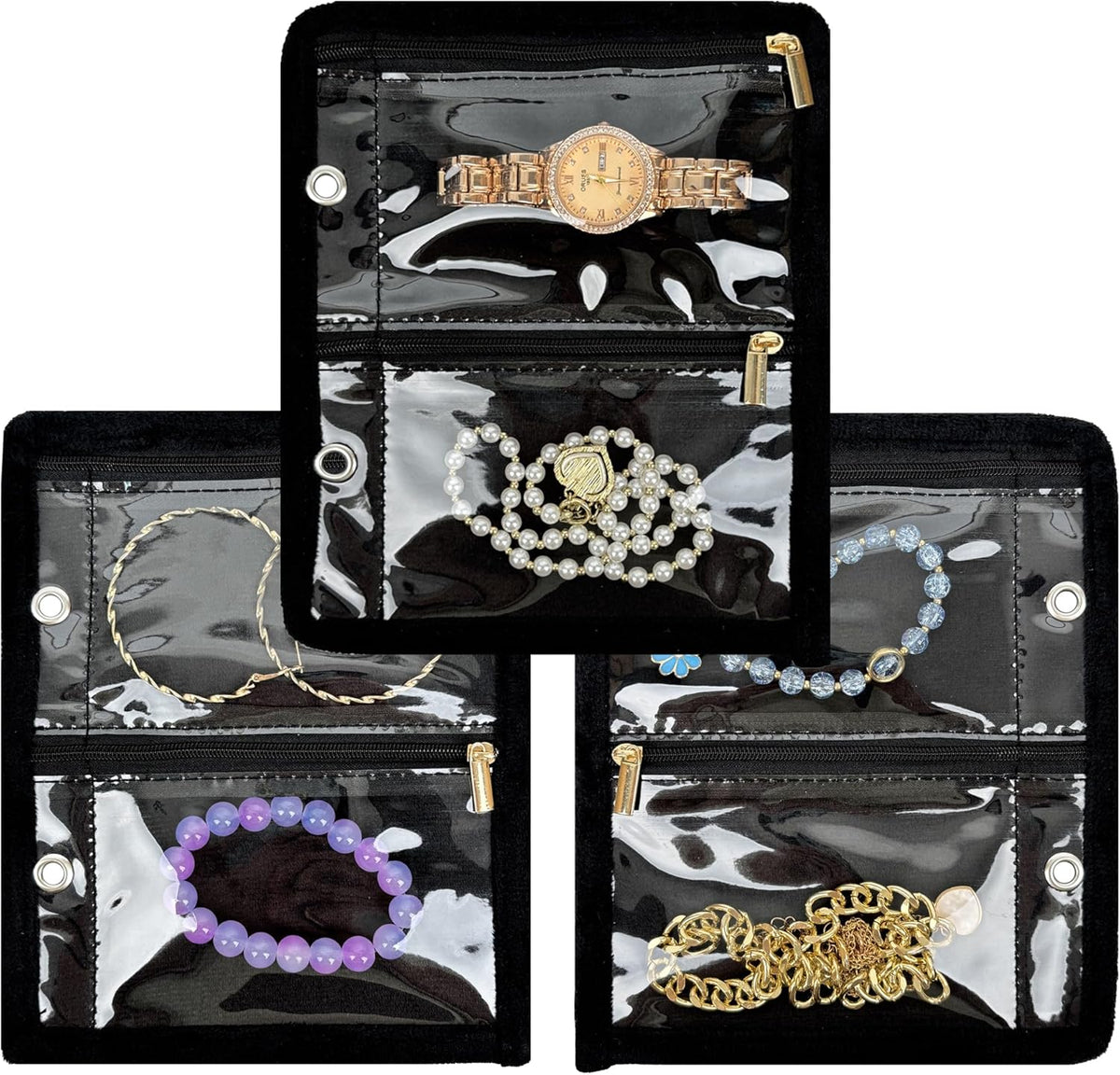 Travel Jewelry Organizer Case,Small Jewelry Bags for Traveling, Jewelry Binder with 24 Pcs Clear Zipper Velvet Pouches (Pink)