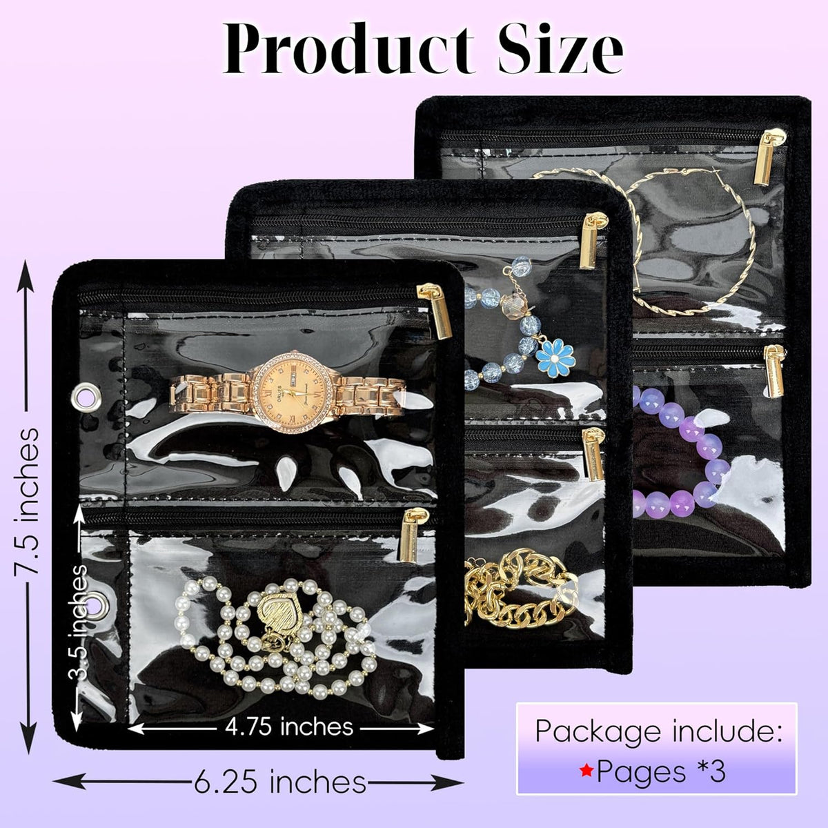 Travel Jewelry Organizer Case,Small Jewelry Bags for Traveling, Jewelry Binder with 24 Pcs Clear Zipper Velvet Pouches (Pink)