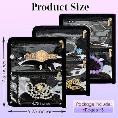 Travel Jewelry Organizer Case,Small Jewelry Bags for Traveling, Jewelry Binder with 24 Pcs Clear Zipper Velvet Pouches (Pink)
