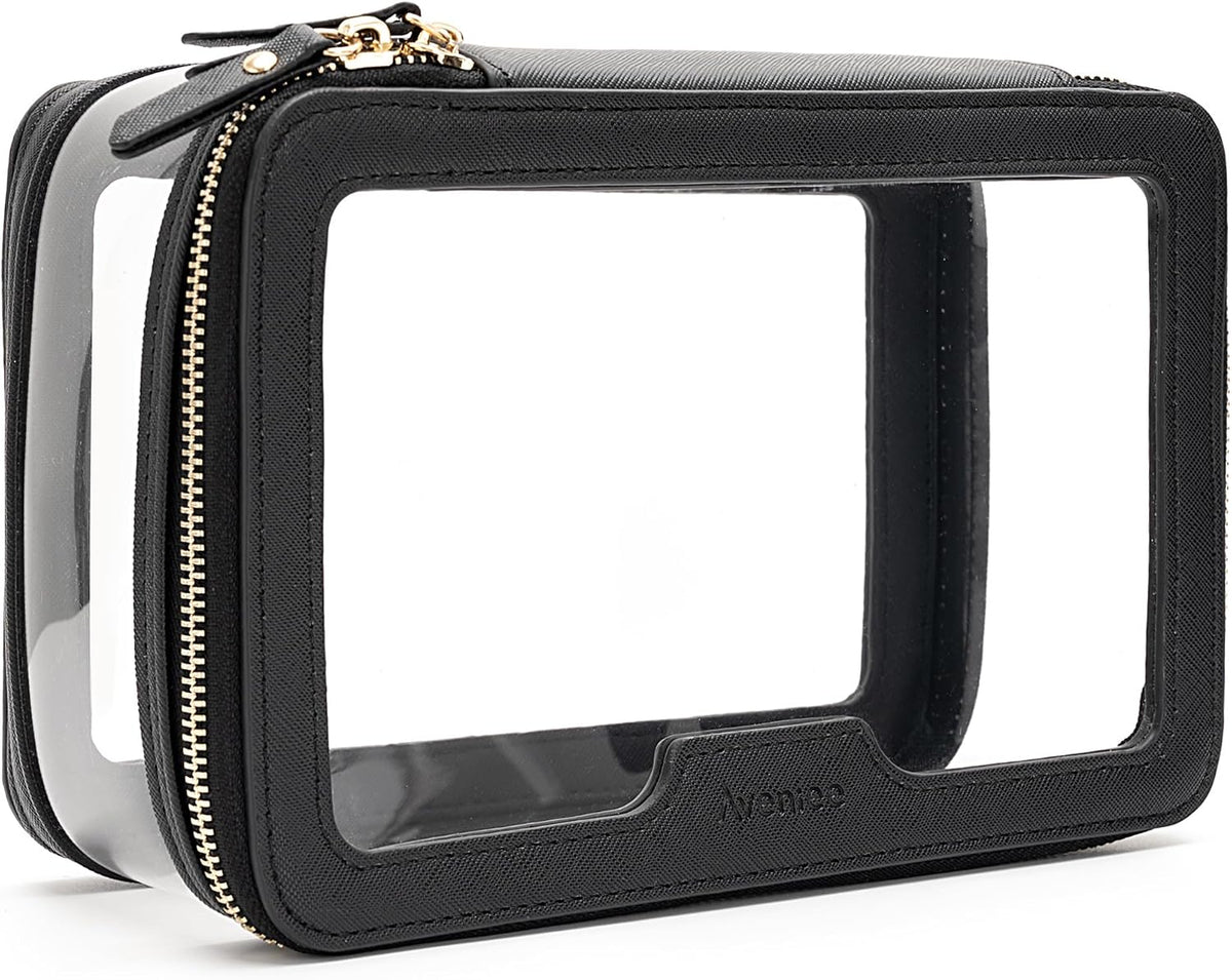 Clear Makeup Bag, Large Transparent Cosmetic Pouch with Dual Zippers, Travel Toiletry Case Car Organization for Women Enssantials (Off-White)