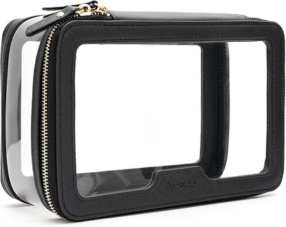 Clear Makeup Bag, Large Transparent Cosmetic Pouch with Dual Zippers, Travel Toiletry Case Car Organization for Women Enssantials (Off-White)