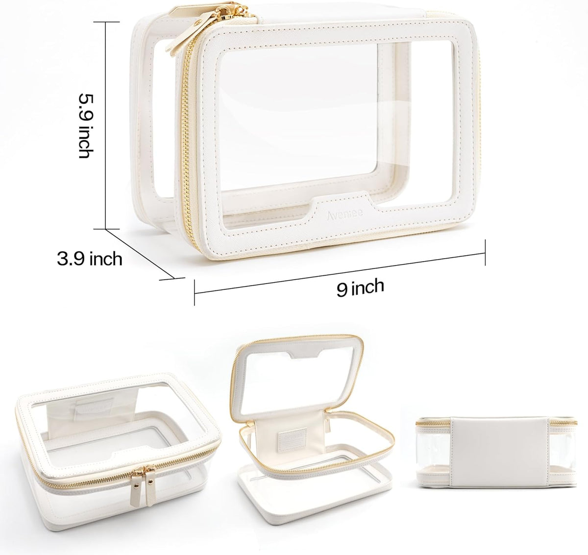 Clear Makeup Bag, Large Transparent Cosmetic Pouch with Dual Zippers, Travel Toiletry Case Car Organization for Women Enssantials (Off-White)