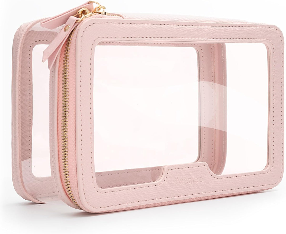 Clear Makeup Bag, Large Transparent Cosmetic Pouch with Dual Zippers, Travel Toiletry Case Car Organization for Women Enssantials (Off-White)