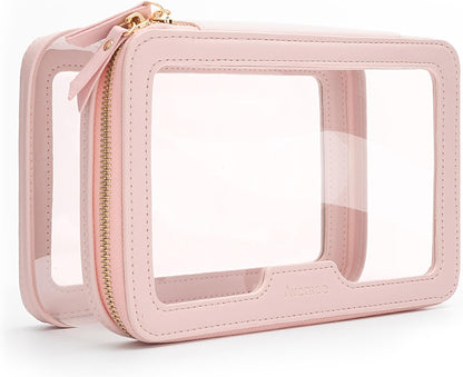 Clear Makeup Bag, Large Transparent Cosmetic Pouch with Dual Zippers, Travel Toiletry Case Car Organization for Women Enssantials (Off-White)