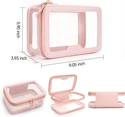 Clear Makeup Bag, Large Transparent Cosmetic Pouch with Dual Zippers, Travel Toiletry Case Car Organization for Women Enssantials (Off-White)