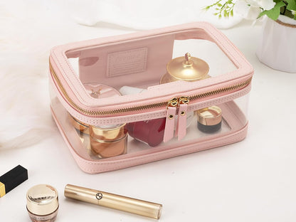 Clear Makeup Bag, Large Transparent Cosmetic Pouch with Dual Zippers, Travel Toiletry Case Car Organization for Women Enssantials (Off-White)