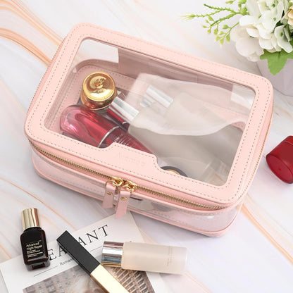 Clear Makeup Bag, Large Transparent Cosmetic Pouch with Dual Zippers, Travel Toiletry Case Car Organization for Women Enssantials (Off-White)