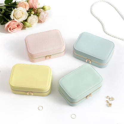 Genuine Leather Travel Jewelry Organizer Case for Women, Small Mini Portable Jewelry Box for Ring Earrings Necklace Bracelet Luxury Gift for Women Yellow