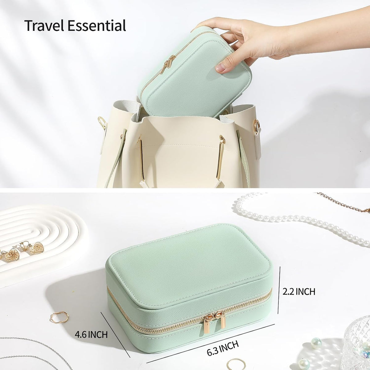 Genuine Leather Travel Jewelry Organizer Case for Women, Small Mini Portable Jewelry Box for Ring Earrings Necklace Bracelet Luxury Gift for Women Yellow