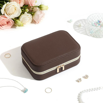 Genuine Leather Travel Jewelry Organizer Case for Women, Small Mini Portable Jewelry Box for Ring Earrings Necklace Bracelet Luxury Gift for Women Yellow
