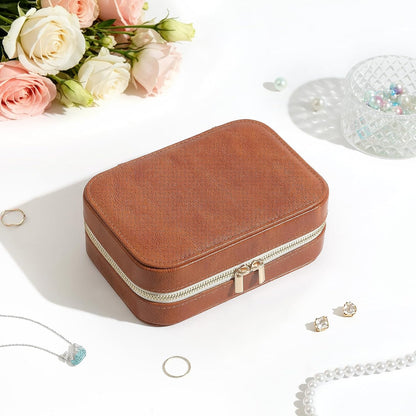 Genuine Leather Travel Jewelry Organizer Case for Women, Small Mini Portable Jewelry Box for Ring Earrings Necklace Bracelet Luxury Gift for Women Yellow