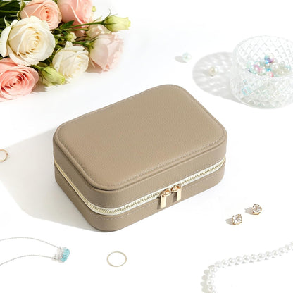 Genuine Leather Travel Jewelry Organizer Case for Women, Small Mini Portable Jewelry Box for Ring Earrings Necklace Bracelet Luxury Gift for Women Yellow