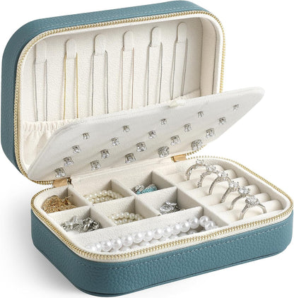Genuine Leather Travel Jewelry Organizer Case for Women, Small Mini Portable Jewelry Box for Ring Earrings Necklace Bracelet Luxury Gift for Women Yellow