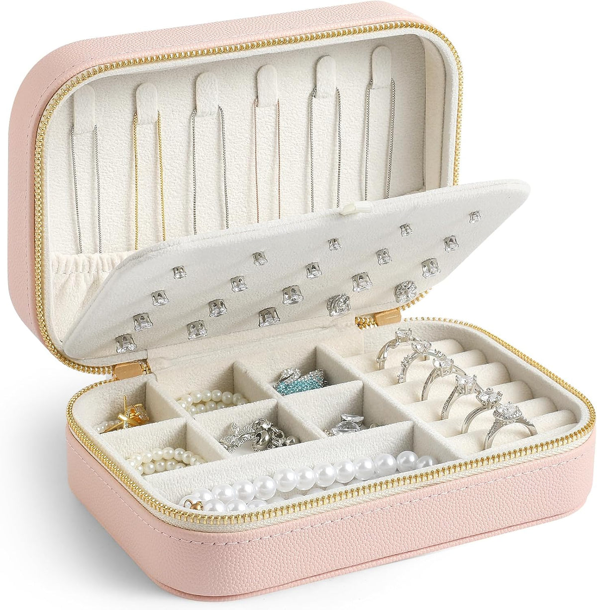 Genuine Leather Travel Jewelry Organizer Case for Women, Small Mini Portable Jewelry Box for Ring Earrings Necklace Bracelet Luxury Gift for Women Yellow