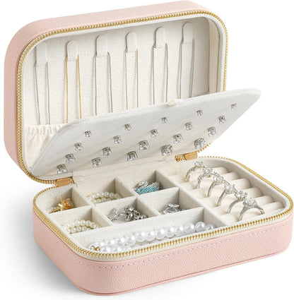 Genuine Leather Travel Jewelry Organizer Case for Women, Small Mini Portable Jewelry Box for Ring Earrings Necklace Bracelet Luxury Gift for Women Yellow