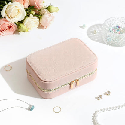 Genuine Leather Travel Jewelry Organizer Case for Women, Small Mini Portable Jewelry Box for Ring Earrings Necklace Bracelet Luxury Gift for Women Yellow
