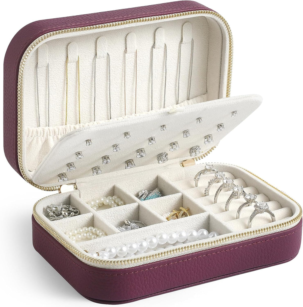 Genuine Leather Travel Jewelry Organizer Case for Women, Small Mini Portable Jewelry Box for Ring Earrings Necklace Bracelet Luxury Gift for Women Yellow