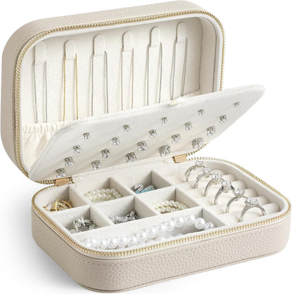 Genuine Leather Travel Jewelry Organizer Case for Women, Small Mini Portable Jewelry Box for Ring Earrings Necklace Bracelet Luxury Gift for Women Yellow