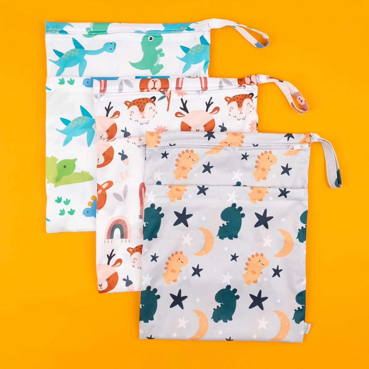Wet Dry Bags 3 Pack, Waterproof Reusable Travel Bags for Swimsuits, Baby Cloth Diapers, Beach, Pool, Gym Bag & Wet Clothes with 2 Pockets L-BWG - Colors B