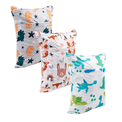 Wet Dry Bags 3 Pack, Waterproof Reusable Travel Bags for Swimsuits, Baby Cloth Diapers, Beach, Pool, Gym Bag & Wet Clothes with 2 Pockets L-BWG - Colors B