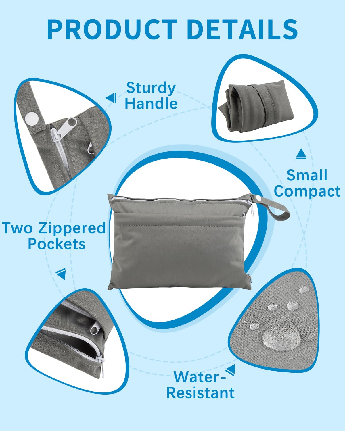 Wet Dry Bags 3 Pack, Waterproof Reusable Travel Bags for Swimsuits, Baby Cloth Diapers, Beach, Pool, Gym Bag & Wet Clothes with 2 Pockets L-BWG - Colors B