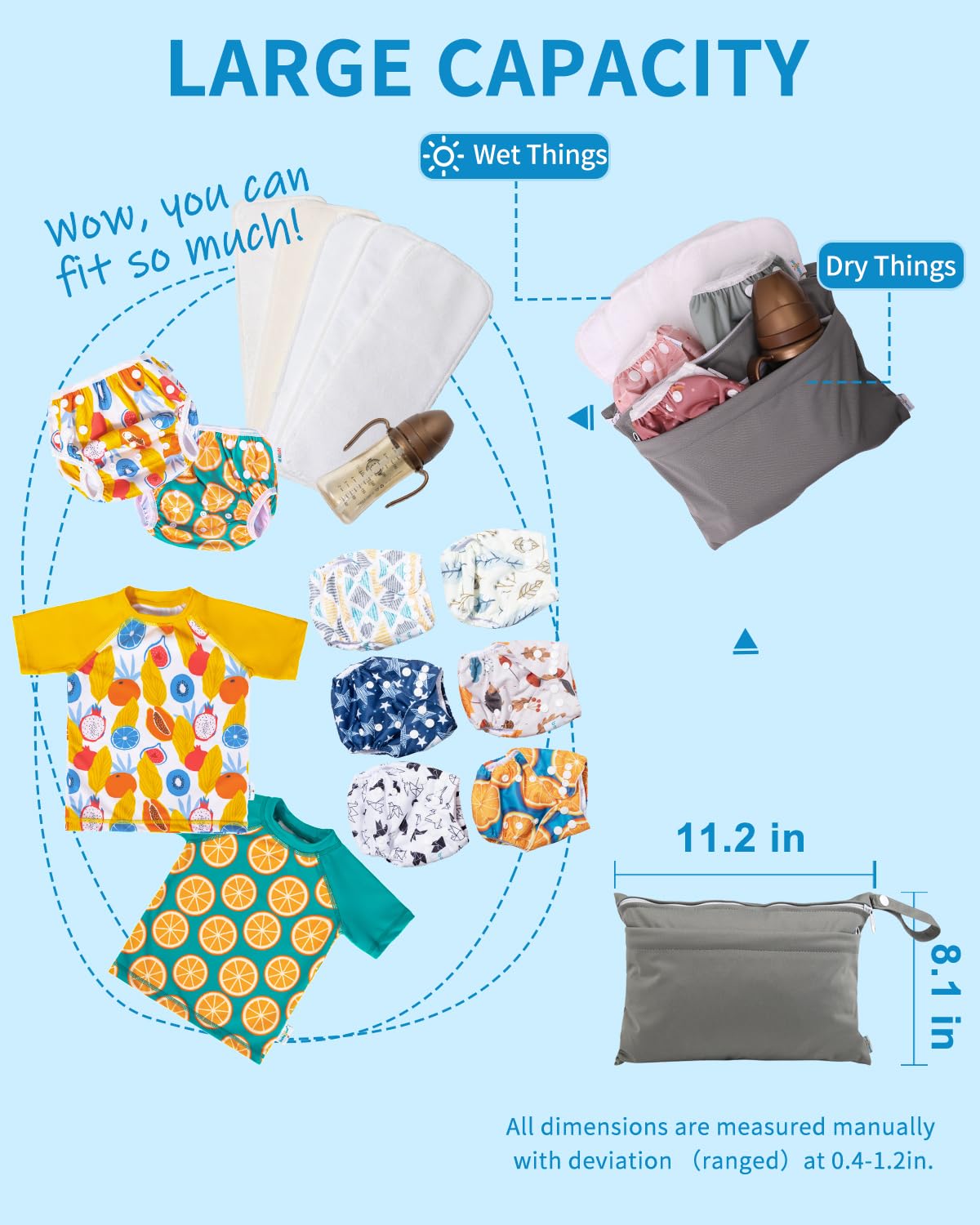 Wet Dry Bags 3 Pack, Waterproof Reusable Travel Bags for Swimsuits, Baby Cloth Diapers, Beach, Pool, Gym Bag & Wet Clothes with 2 Pockets L-BWG - Colors B