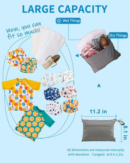 Wet Dry Bags 3 Pack, Waterproof Reusable Travel Bags for Swimsuits, Baby Cloth Diapers, Beach, Pool, Gym Bag & Wet Clothes with 2 Pockets L-BWG - Colors B