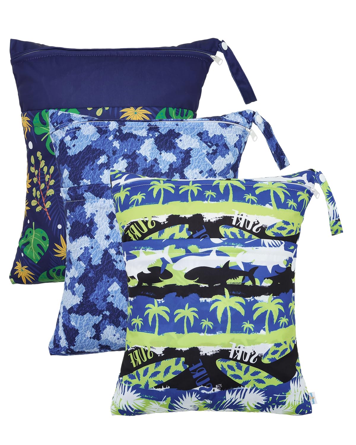 Wet Dry Bags 3 Pack, Waterproof Reusable Travel Bags for Swimsuits, Baby Cloth Diapers, Beach, Pool, Gym Bag & Wet Clothes with 2 Pockets L-BWG - Colors B