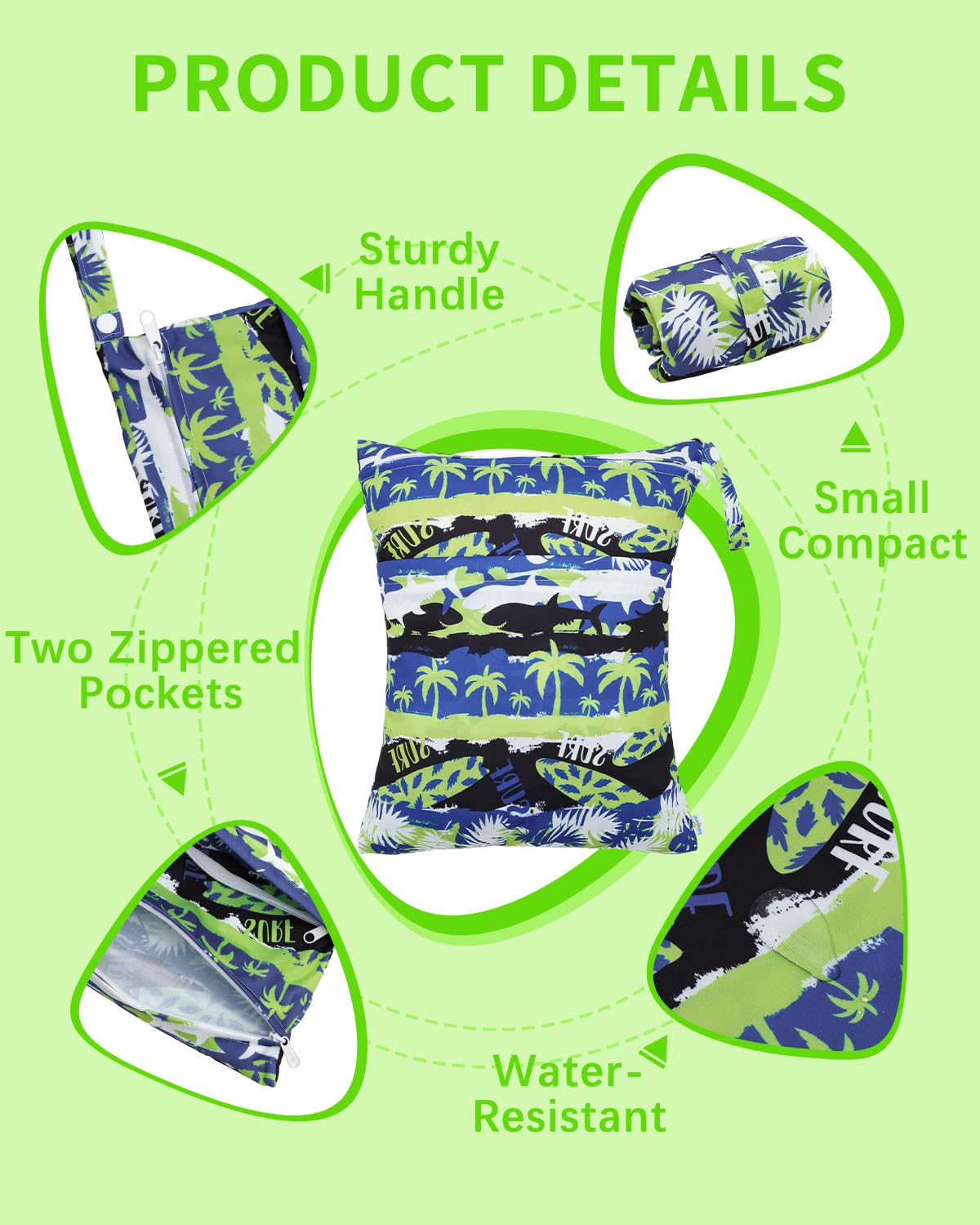 Wet Dry Bags 3 Pack, Waterproof Reusable Travel Bags for Swimsuits, Baby Cloth Diapers, Beach, Pool, Gym Bag & Wet Clothes with 2 Pockets L-BWG - Colors B